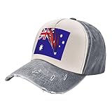 ZALXOZYL Ganztägiger, Vintage-Dad-Mütze aus Gewaschenem Denim mit Australischem Flaggendesign, Unisex für Längere Zeiträume 3 One Size