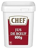 CHEF Rinderjus, Ideal für kurzgebratene Rindfleischgerichte und Steaksaucen, intensiver Rindfleischgeschmack, ergibt 10L, 1er Pack (1 x 600g GastroBox)