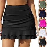 Damen High Waisted Rüschen Baderock mit Innenslip Badeanzug Bottom mit eingebauter Short Bikinihose Badekleid Bademode Strand Rock