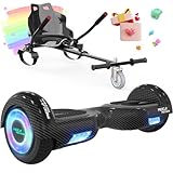 MEGA MOTION Hoverboards 6,5 Zoll mit Hoverkart für Kinder und Jugendliche，Selbstausgleichender, einfach zu steuern, rutschfeste Gestaltung, mit LED-Licht und Bluetooth-Lautsprecher