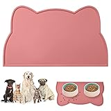 vsshe Napfunterlage für Kleine Hunde und Katze, 44 x 25 cm Napfunterlage Silikon wasserdichte und rutschfeste Silikon Fressnapf Unterlage Unterlage für Katzennapf Futtermatten (Rosa)