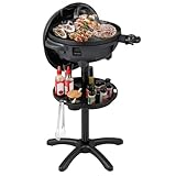 COSTWAY Elektrogrill für Balkon, 2 in 1 Tischgrill & Standgrill mit 2-Zonen Grillplatte, 180 °C-270 °C, Grill elektrisch mit Standfuß, Gewürzablage und Standfuß, Antihaftbeschichtung, 1200W