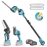 SEESII 6-in-1 Mini Kettensäge & Akku Heckenschere Set, mit 2 * 4000mAh Akkus, Hochentaster mit Teleskopstange, Maximale Reichweite bis zu 4,57m, Geeignet für Gartenpflege und zum Holzfällen