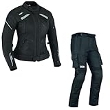 Damen Motorrad Textil kombi Damen Motorrad JAcke und Hose Motorrad Touring Kombi Damen Motorradkombi 2-teiliges Set mit Protektoren Motorradhose & Motorradjake Wasserdicht Reflektierend (BLACK, L)
