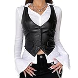 Achlibe Lederweste für Damen, V-Ausschnitt, ärmellos, Knopfleiste, schmale Passform, Tank-Top, Renaissance-Steampunk-Mantel, A-schwarz, S