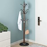 Freistehende Garderobe, Metallgarderobe mit 12 Haken, mit Marmorsockel, 176,8 cm hoch, für Eingangsbereich, Flur, Schlafzimmer, Wohnzimmer, stilvolles Braun