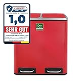 casa pura Mülleimer mit 2 Fächern - 2 x 15 Liter, herausnehmbare Inneneimer mit Henkel, Deckel mit Schließdämpfer - Mülltrennsystem, Abfalleimer für Küche & Büro (Felix, 30 L - Rot)