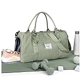 WEPLAN Sport Duffel Bag Damen Herren Sporttasche mit Schuhfach & Nassfach Reisetasche Handgepäck Tasche Sporttaschen Fitness Tasche Gym Bag Weekender Travel Bag Schwimmtasche Trainingstasche,Graugrün