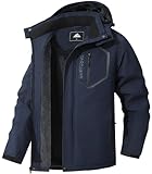 MAOYSSEN Herren Mountain Skijacke Winter Schnee Mäntel Wasserdicht Warm Fleece Futter Jacke Parka mit Kapuze, Dunkelblau, L