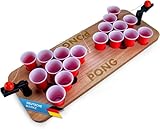 GOODS+GADGETS Mini Pong Spiel-Tisch für jede Party; inkl Red Cups Getränke-Bechern für heiße Matches; Komplett-Set aus Holz; 60 x 22 x 8 cm