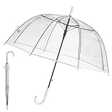 Cepewa Regenschirm Glockenschirm transparent mit weißem Rand Durchsichtig Automatik Ø 84 cm Stockschirm Schirm (1 x Regenschirm weiß)