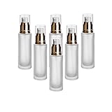 gouveo 6er Set Lotionflasche 50 ml aus Matt-Glas mit Pumpspender - Leere Pumpflasche mit Pumpkopf zum Nachfüllen - Lotionspender für Creme, Duschgel, Handgel, Kosmetik