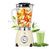 Standmixer Retro mit 1,5L Glasbehälter Zerkleinerer Smoothie Maker Mixer Edelstahlklinge 2 Geschwindigkeiten & Pulsfunktion Edelstahlgehäuse Leistungsstarker Mixer im Vintage Design