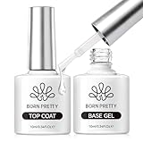 BORN PRETTY Semi-permanenter Nagellack, Base und Top Coat, kein Wischen, Top Coat & Base Gel Coat, Nagellack, Gel, semi-permanent, UV, LED, Soak Off Nail Polish, Set 2 x 10 ml