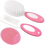 Baby-Haarbürste, Wiegenhut-Bürste, Baby-Haarkamm, Baby-Haarbürste und Kamm-Set für Neugeborene & Kleinkinder, Baby-Bürste mit weichen Borsten, ideal für Wiegenhut, perfektes Baby-Liste-Geschenk (Rosa)