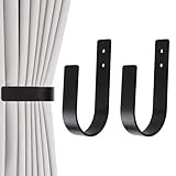 Moderne Vorhang-Raffhalter, Wandhalterung, massives Aluminium, U-förmige Vorhang-Wandhaken, Vorhanghalter, Vorhang-Raffhalter für Vorhänge, 2 Stück (2, Schwarz)