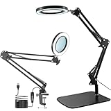 Viiwuu 15X Magnifying Glass with Light, LED Desk Lamp with Base and Clamp, 3 Color Modes, 10 Brightness, 72 Dimmable LED, 4.2' Diameter Real Glass Lens LED Magnifying Glasses for Reading Work Repair