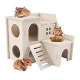 ZXShow Zwerghamster Zubehör Haus Nagerhaus Meerschweinchen Holz Hamsterhaus Spielzeug Naturbelassenes (15.5 × 14 × 14.5)