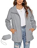 Rapbin Windbreaker Damen Wasserdicht Atmungsaktive Faltbare Regenjacke Outdoor Wandern Reisen Regenmantel Outdoorjacke(Grau,L)