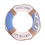 GANAZONO 50 cm Hängender Rettungsring im Mediterranen Stil Willkommen an Bord Rettungsring Handwerk Heimdekoration Nautische Wanddekoration für Restaurant Café Shop Bar