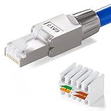 HB-DIGITAL 48x CAT 8 RJ45 Stecker Netzwerkstecker für starre LAN Kabel Verlegekabel Ethernet - werkzeuglos LSA - 40 Gbit/s AWG 22-26 vollgeschirmt STP 50μ vergoldete Kontakte