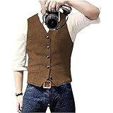 Solovedress Herren Casual Wolle Fischgrätmuster Anzug Weste V-Ausschnitt Tweed Weste für Hochzeit Groomsmen(Braun,XXL)