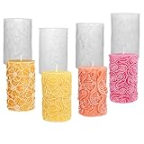 Syunyin 4 Stück Kerzen Formen Silikon Blumen 3D, Kerzenformen zum Gießen DIY Kerzen Silikonform Kerzengießform, Silikonformen Kerzen Gießen Formen Zylinder, Kerzen Selber Machen Set Formen