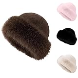 Battnot Mütze Damen Angebote Fellmütze Pelzmütze Damen Weihnachtsmütze plüschmütze Warm Weich Damenmütze Kunstfell Faux Fuchs Pelz Warm Weich Russische Kunstpelzmütze für Reisen, Skifahren, Wandern