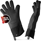 AVANA Silikon Ofenhandschuhe Hitzebeständige Grillhandschuhe Anti-Rutsch Kochhandschuhe mit weichem Baumwoll-Innenfutter Handschuhe bis zu 250°C - Schwarz
