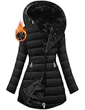 Yuson Girl Damen Winterjacke Winterparka Lang Steppmantel Fleece Gefüttert Mantel Herbst Winter Dicker Warm Parka mit Fell Wasserdicht Outdoor Jacke Elegant Parka mit Tasche(Schwarz, M)