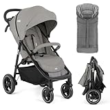 Joie Litetrax Buggy Set mit Thermo-Fußsack | Komfortabler Sportwagen für Stadt & Gelände, Flex-Federung, Einhand-Faltmechanismus, UV 50+, pannensichere Reifen - Pebble