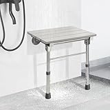 Klappbarer Duschsitz, Duschklappsitz Wandmontage mit Rutschfesten Füßen für ältere/Behinderte/Schwangere Menschen, Wasserdichter aus Holz, Höhenverstellbar, Trägt EIN Gewicht von Bis zu 300 Pfund
