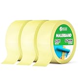 V1 TRADE Kreppband 50 mm x 50 m - 3 Stück - Universal Malerkrepp Hilfreich beim Malen - Leicht Abnehmbar Abklebeband - Malerband Wasserdicht - Klebeband Gelb