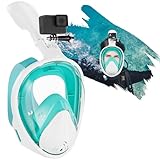 Schnorchelmaske Erwachsene Vollmaske, 180°Vollgesicht Tauchmaske / CO2 Sicherheit, Anti-Beschlag- und Anti-Leck-Technologie mit Verstellbaren Kopfbändern, Kompatible Sportkameras (Grün, S/M)