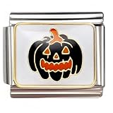 NOOFNO Italienischer Armbandanhänger, 9 mm, schwarze Laterne mit orangefarbenem Gesicht, Feiertag  Halloween
