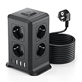 Mehrfachsteckdose mit Schalter, Sameriver 8 Fach Steckdosenleiste Steckerleiste mit 4 USB, Mehrfachstecker Überspannungsschutz 3M Verlängerungskabel Steckdosenturm Verteilersteckdose für Zuhause Büro