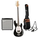 J & D MMB Bass Black, E-Bass Set, Longscale 4-String Electric Bass Guitar, Vintage Steel Bridge, Bass Combo Amp, Guitar Accessories Pack, Black Finish