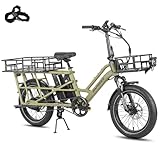 Fafrees FF20 CUV Allround E-Bike 20 Zoll Fatbike [ Offiziell ] E Lastenrad, Doppel Akku 1152Wh, 75N.m, 25km/h, Hydraulischbremsen Elektro Mountainbike, Für Damen und Herren (Kindersitz, Grün)