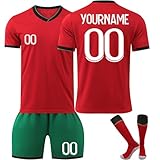 Generisch Portugal Fußball Trikot Personalisiert mit Eigenem Namen/Nummer, Fussball Trikot Shorts Socken Komplettset Weiches Polyester für Herren/Kinder