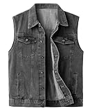 Yukirtiq Herren Jeansweste Vintage Freizeitweste Ärmellose Jeansjacke Cowboy Denim Weste Kriegsjacke Motorradfahrer Jeans Kutte für Männer, Schwarz, XXL