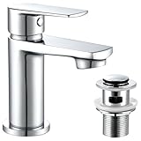 Waschtischarmatur mit Zugstangen-Ablaufgarnitur, moderne Waschbeckenarmaturen Mono Einhebelmischer Chrom Messing Waschtischarmaturen mit Ablauf