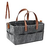 UHETLET Filztasche 16L Einkaufstasche filz groß mit Fächern Filzkorb Storage Faltbar 40x20x19cm Filztaschen Kaminholztasche Einkaufskorb filz Tasche Shopper für Outdoor Trips Picknick Einkaufen