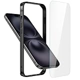 Metall Bumper Case für iPhone 16, Aluminium Rahmen Slim Case [weicher innerer Bumper] [erhöhter Randschutz] HD gehärtetes Glas Displayschutzfolie für iPhone 16 6.1 Zoll, Schwarz