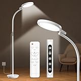 3-in-1 Tageslichtlampe Lichttherapie, Runder Boden Tageslichtlampe Stehlampe, SAD Sonnenlicht Lampe Therapie mit Fernbedienung & Touch Control & Verstellbaren Schwanenhals für Lesen/Büro/Haus (Weiß)