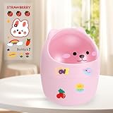 Rubessia Tischmülleimer mit Deckel, Cartoon Mülleimer mit süßen Aufklebern, Süße Cartoon Tisch Mülleimer, Klein Mülleimer Kinderzimmer, Mülltonne Klein Papierkorb, Table Trash Bin 19×12cm (Rosa)