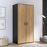 FORTE MOKKARO Kleiderschrank 95, Industrial-Stil Schrank mit 2 Türen, Holzwerkstoff, Eiche Dekor/Schwarz, 94,7 cm breit, 190,5 cm hoch, 52,7 cm tief