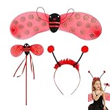 LiJuanWang Marienkäfer Kostüm Kinder,Marienkäfer Kostüm Mädchen,mit Flügel,Haarreif und Zauberstab,Ladybug Kostüm Prinzessin Kostüm,für Halloween Karneval,Kind Mädchen Faschingskostüm