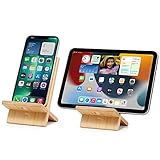 Bambus Handy Halterung Schreibtisch mit Loch, Abnehmbarer Holz Handyhalter Tisch Handy Ständer Tablet Halter Smartphone Ständer für iPhone, iPad und Alle Handys