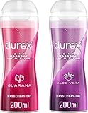 Durex Play 2in1 Massage- & Gleitgel Guarana + Durex Play 2in1 Massage- & Gleitgel Aloe Vera – Wasserbasiertes Gleitgel für innige Erlebnisse zu zweit – 2 x Spender à 200 ml
