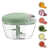 Zwiebel Zerkleinerer, 500ML Gemüseschneider,Zwiebelschneider mit Seilzug, Multizerkleinerer für Gemüse,Obst, Nüsse, Knoblauch, Babynahrung,BPA-Frei,Küchen Zerkleinerer mit 3 Edelstahlklingen Grün